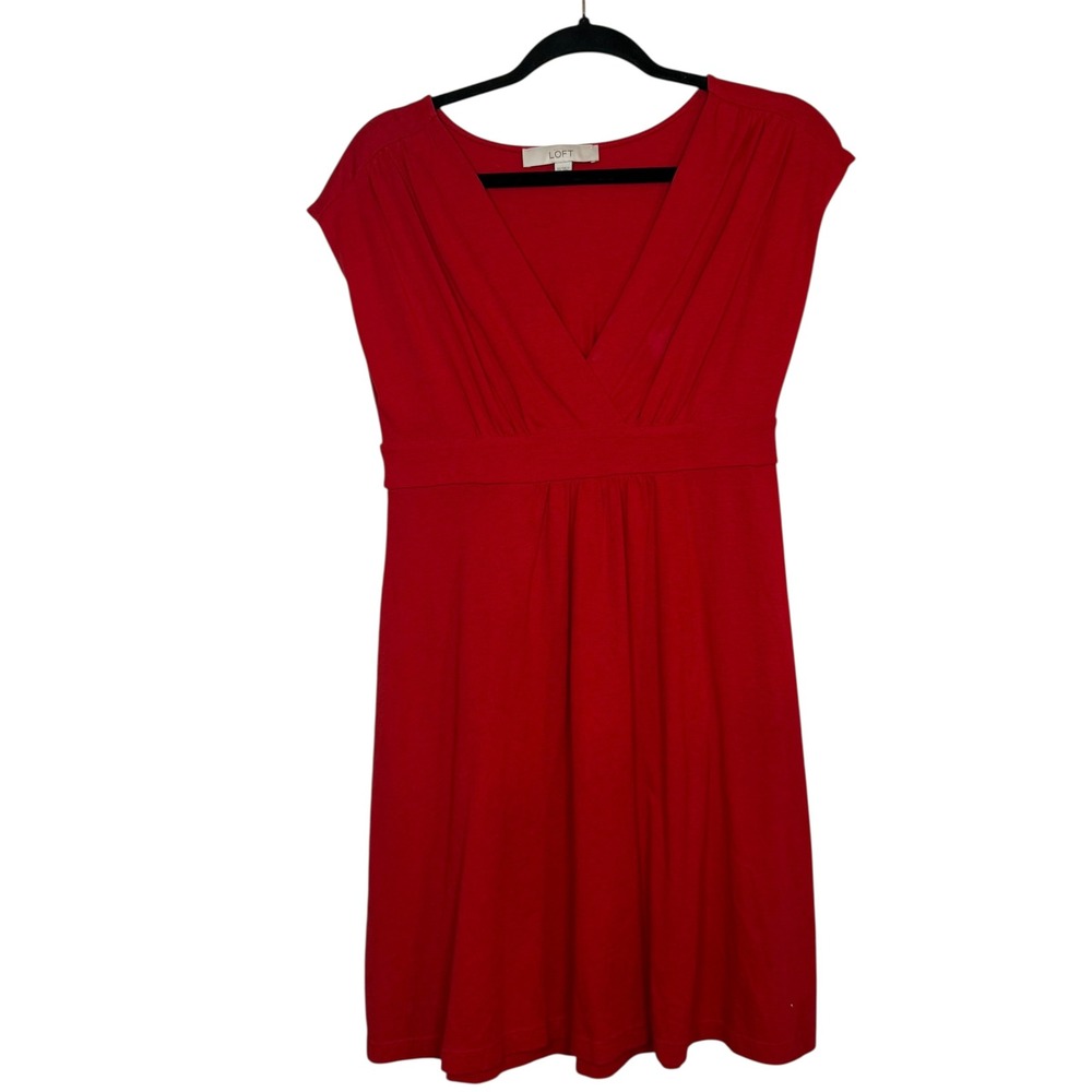 LOFT Red Dress XS Cap Sleeve V-Neck Knee-Length Dress